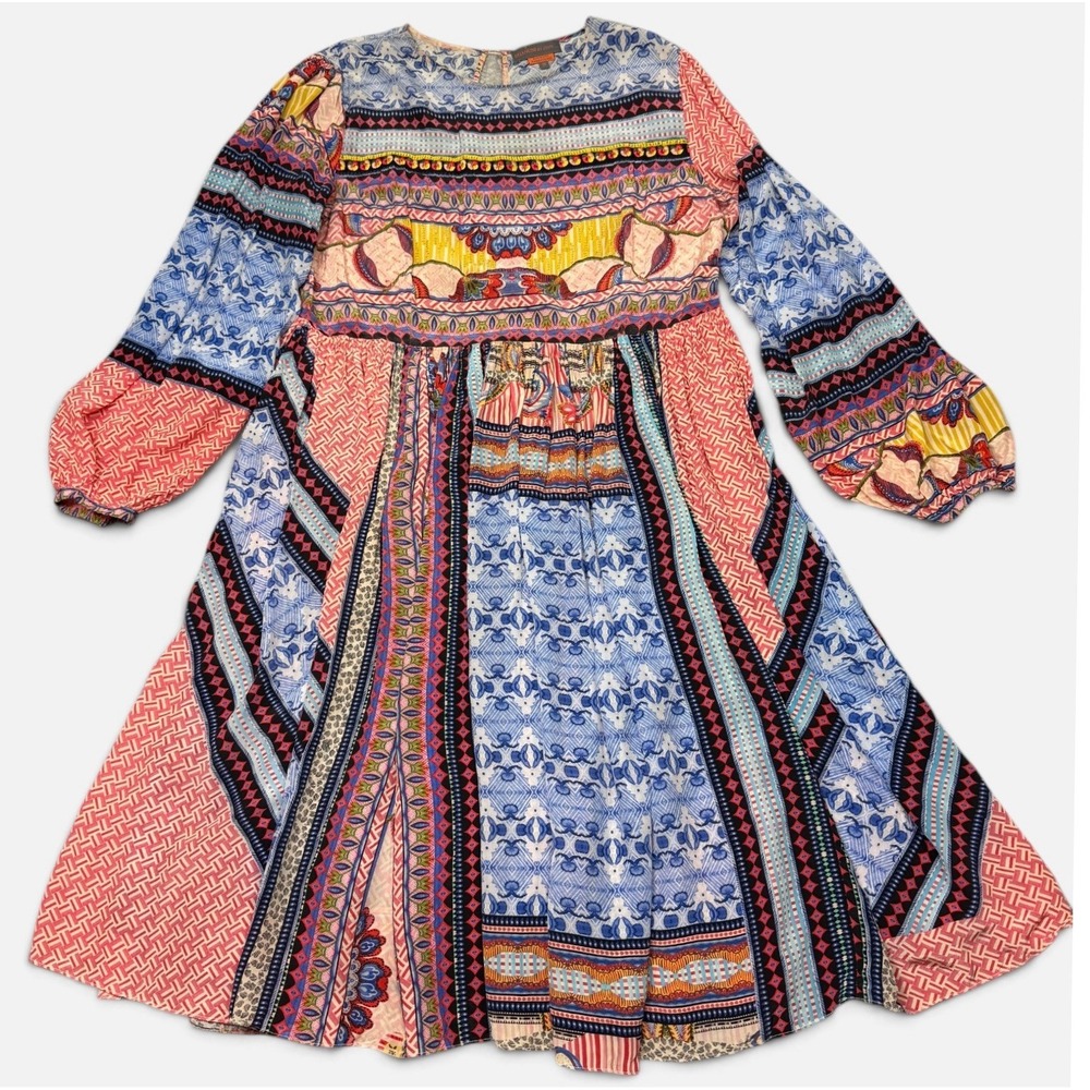 Bhanuni by Jyoti Dress Womens 1X Multi Color Patchwork Boho Sequin Midi FLAW